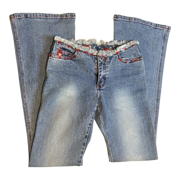 Guess Y2K Low Rise Flare Jeans Rhinestone Grommet Waist Women’s 24 Vintage - Picture 1 of 8